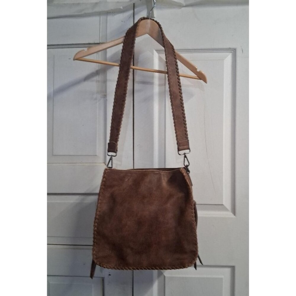 Antik Kraft Brown Faux Leather Crossbody Bag With Geometric Lining & Whipstitch